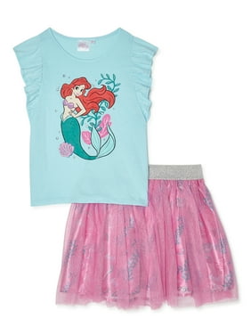 Disney Princess Ariel Toddler Girl Shirts and Skirt Set for Girls Short Sleeve Toddler Girl Shirt Skirts for Girls
